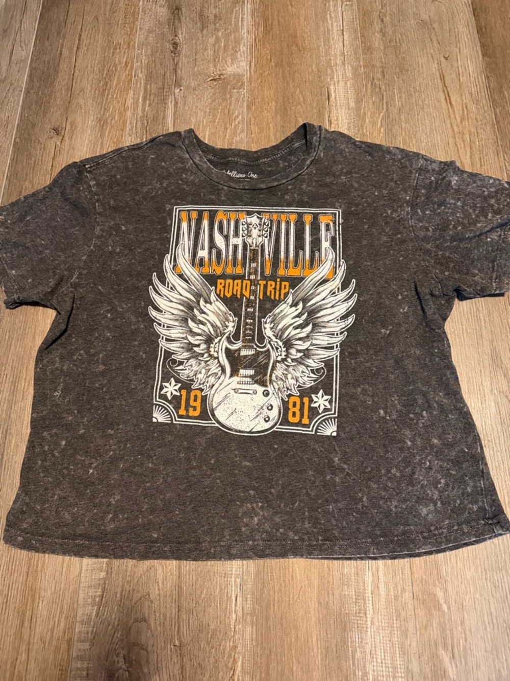 Rebellious One Black Nashville Road Trip Graphic Tee with White & Orange Print